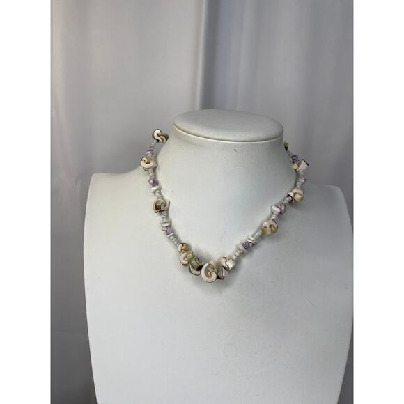 tropical shell necklace beaded light violet off white puca puka faux or real - Picture 10 of 12